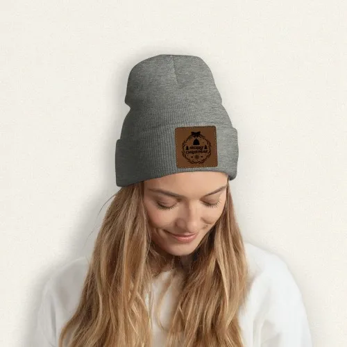 Customized Laser Etched Knit Beanie - Unique Square Design