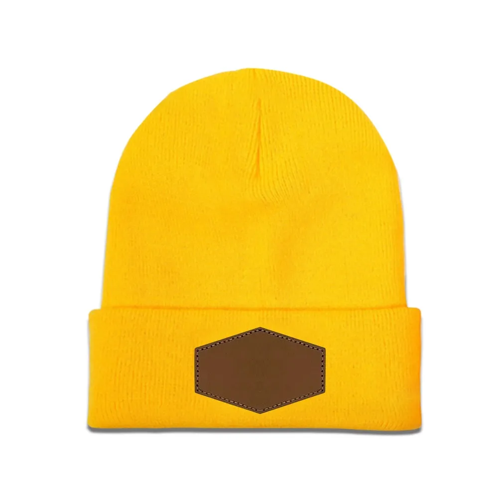 Customizable Knit Hat with Leather Hexagon Detailing and Laser Engraving