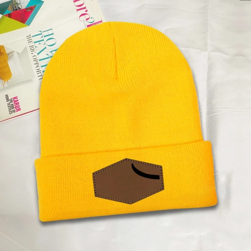 Customizable Knit Hat with Leather Hexagon Detailing and Laser Engraving