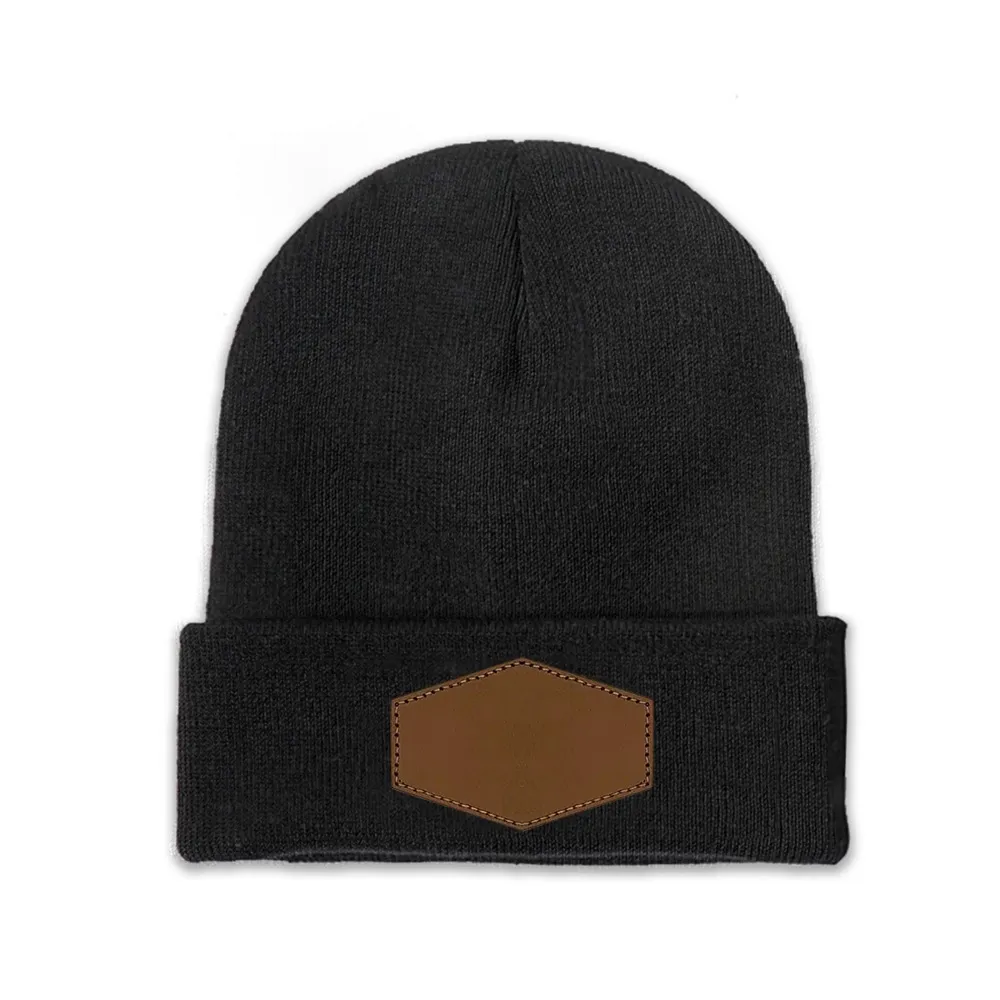 Customizable Knit Beanie with Laser-Engraved Leather Patch - Personalized Unisex Winter Hat for Style and Warmth