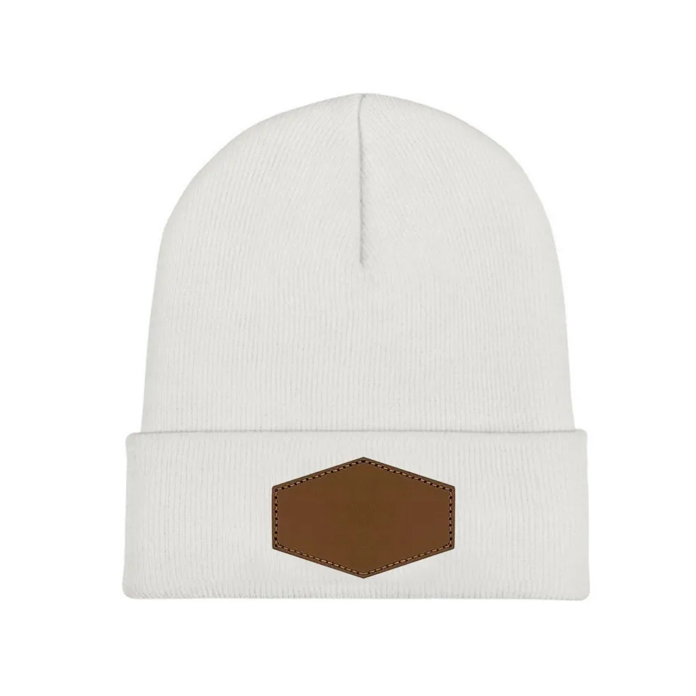 Customizable Knit Beanie with Laser-Engraved Leather Patch - Personalized Unisex Winter Hat for Style and Warmth