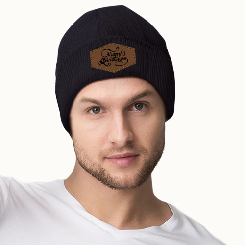 Customizable Knit Beanie with Laser-Engraved Leather Patch - Personalized Unisex Winter Hat for Style and Warmth