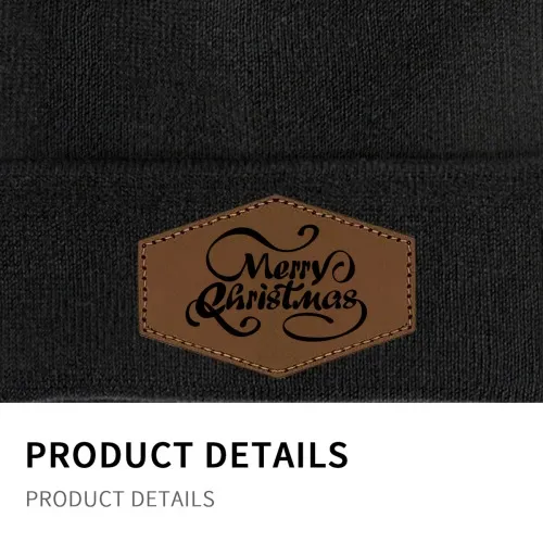 Customizable Knit Beanie with Laser-Engraved Leather Patch - Personalized Unisex Winter Hat for Style and Warmth