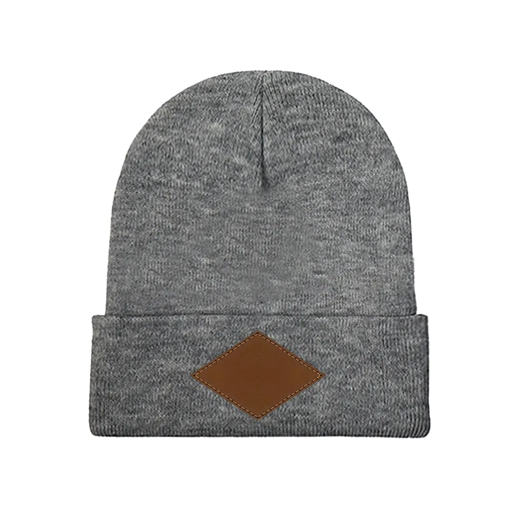 Customizable Knit Beanie with Laser-Engraved Leather Patch - Personalized Winter Cap for Unique Style