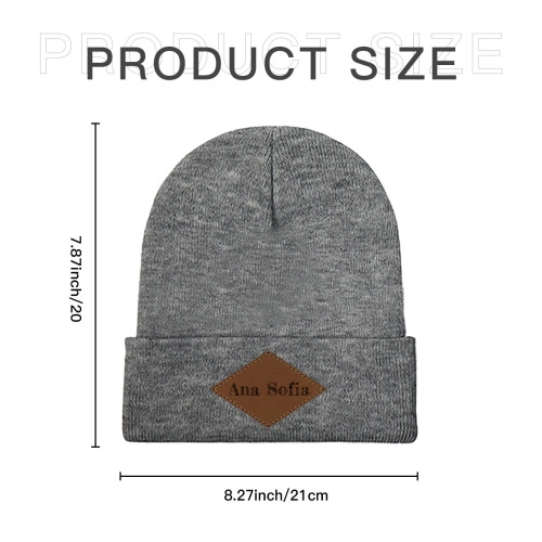 Customizable Knit Beanie with Laser-Engraved Leather Patch - Personalized Winter Cap for Unique Style