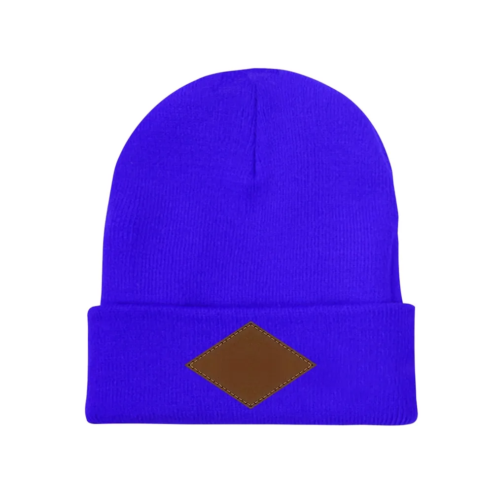 Custom Laser-Engraved Knit Beanie - Personalized Heather Grey Winter Hat with Leather Patch