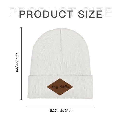 Custom Laser-Engraved Knit Beanie - Personalized Heather Grey Winter Hat with Leather Patch