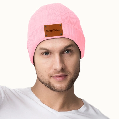 Personalized Knit Beanie with Custom Laser-Engraved Leather Patch - Stylish Winter Accessory for Unique Fashion Statement