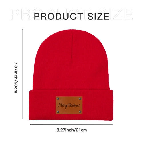 Customizable Pink Knit Beanie with Laser-Engraved Leather Patch - Personalized Winter Headwear