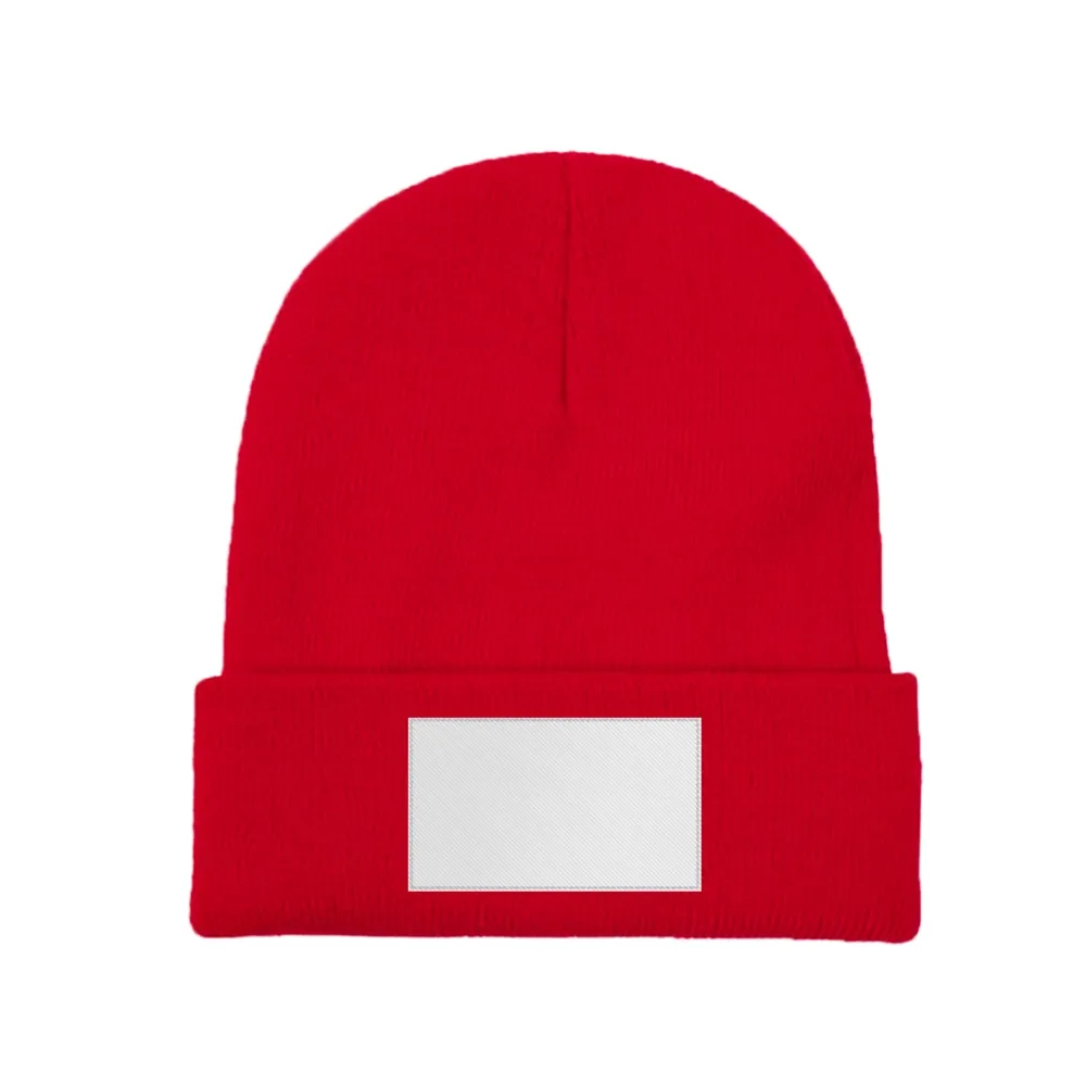 Customizable Red Beanie with Patch – Personalized Knit Hat for Unique Style