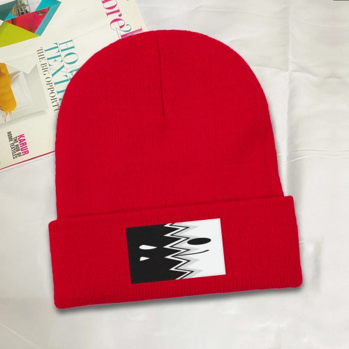 Customizable Red Beanie with Patch – Personalized Knit Hat for Unique Style