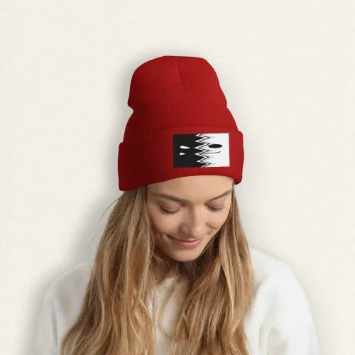 Customizable Red Beanie with Patch – Personalized Knit Hat for Unique Style