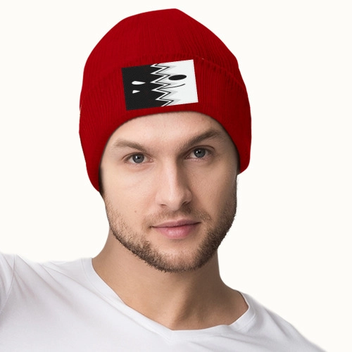 Customizable Red Beanie with Patch – Personalized Knit Hat for Unique Style