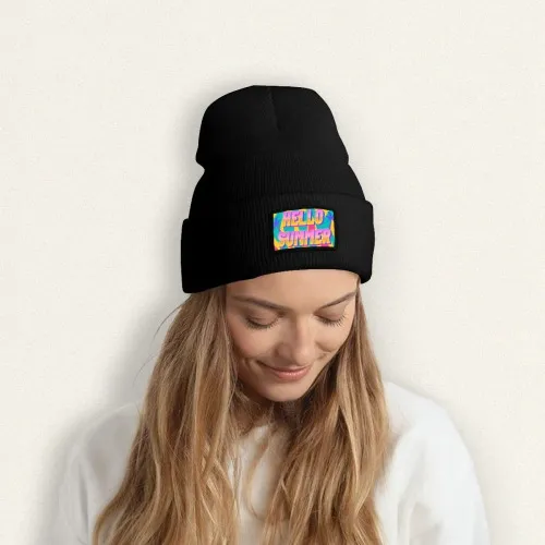 Customizable Black Knit Beanie with Unique Personalized Patch – Unisex Winter Hat for Stylish Warmth and Comfort