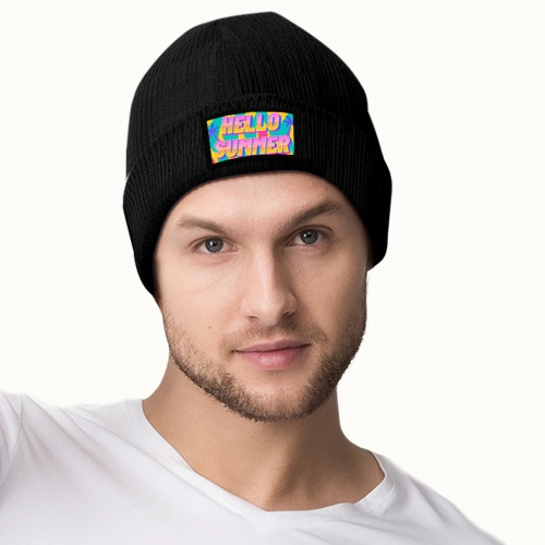 Customizable Black Knit Beanie with Unique Personalized Patch – Unisex Winter Hat for Stylish Warmth and Comfort