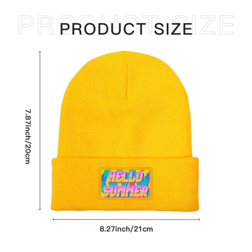 Customizable Yellow Knit Beanie with Patch – Personalized Acrylic Winter Hat for Unisex Style