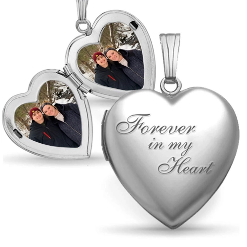 Personalized Engravable Heart Pendant - Romantic Stainless Steel 'Forever in my Heart' Keepsake Necklace