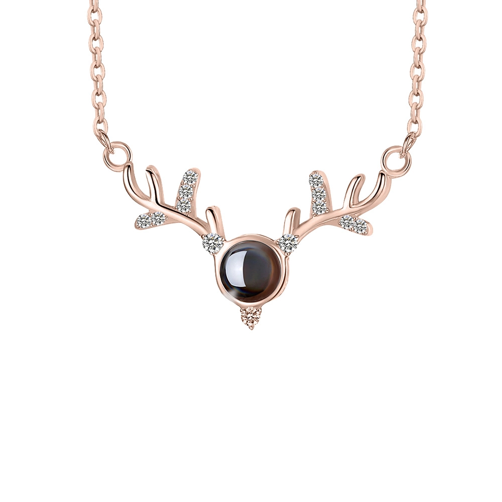 Elegant Custom Deer Antler Pendant with Projective Stone - Unique Personalized Necklace for Style-Conscious Individuals