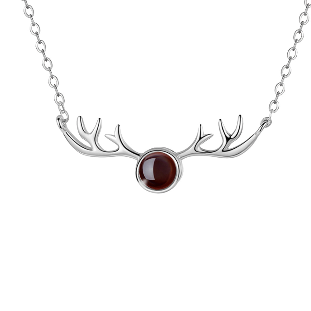 Elegant Custom Deer Antler Pendant with Projective Stone - Unique Personalized Necklace for Style-Conscious Individuals