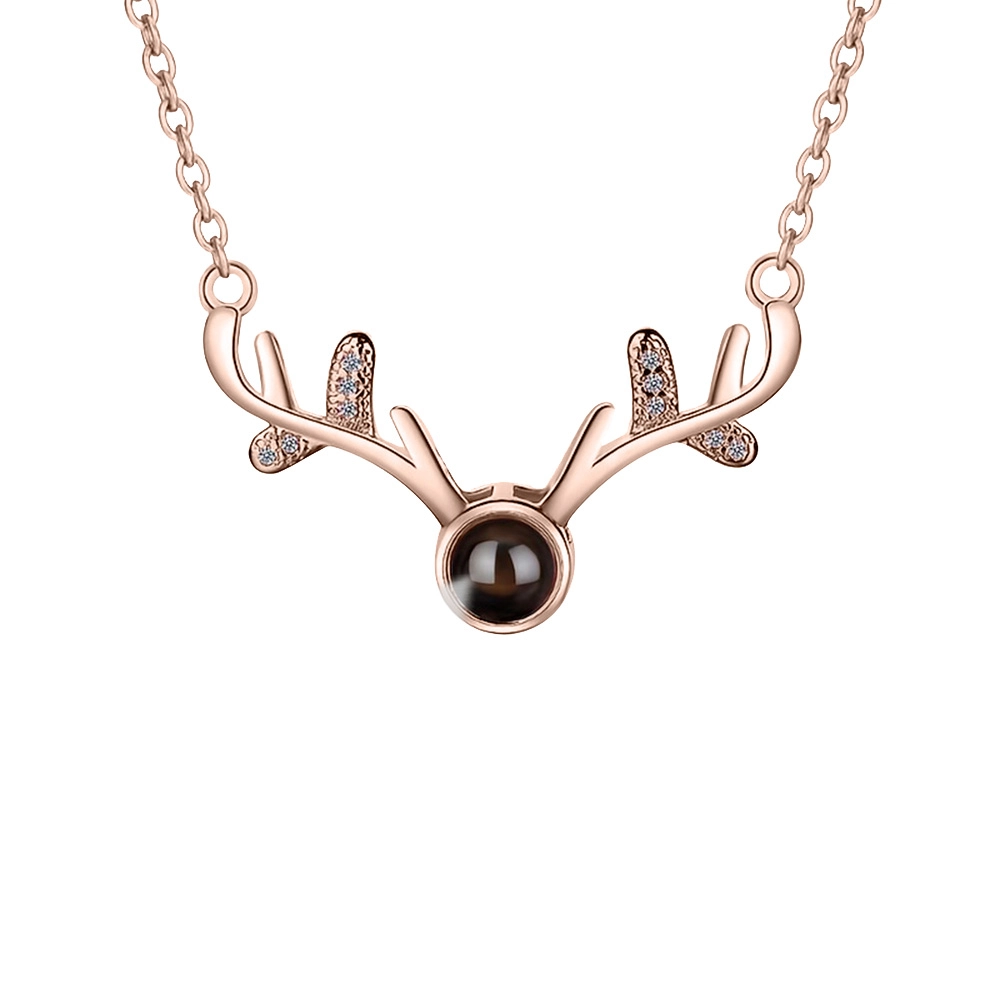 Elegant Custom Deer Antler Pendant with Projective Stone - Unique Personalized Necklace for Style-Conscious Individuals