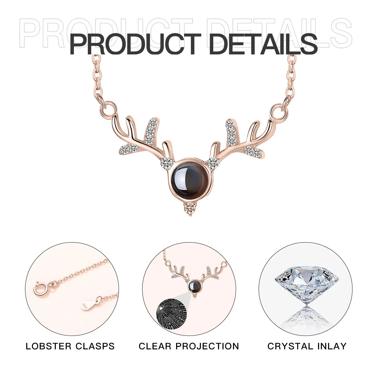 Elegant Custom Deer Antler Pendant with Projective Stone - Unique Personalized Necklace for Style-Conscious Individuals