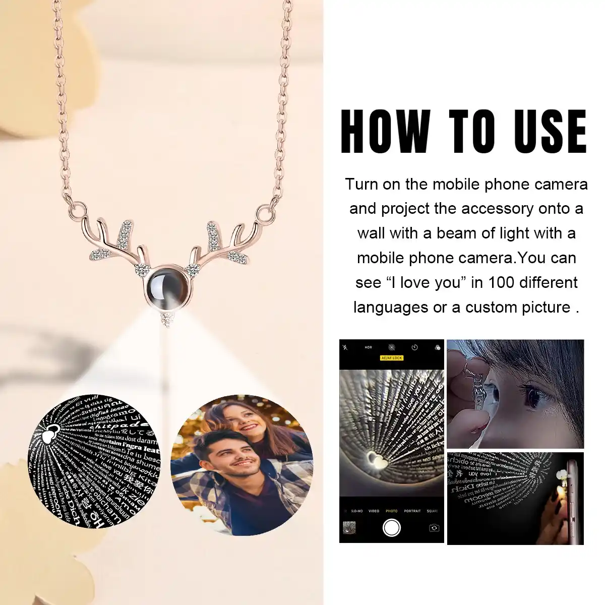 Elegant Custom Deer Antler Pendant with Projective Stone - Unique Personalized Necklace for Style-Conscious Individuals