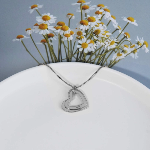 Personalized Heart-Shaped Engraved Necklace - Customizable Sterling Silver Pendant for Women