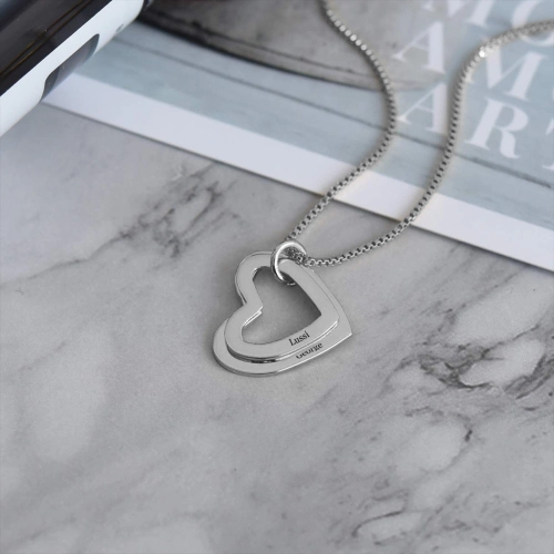 Personalized Heart-Shaped Engraved Necklace - Customizable Sterling Silver Pendant for Women