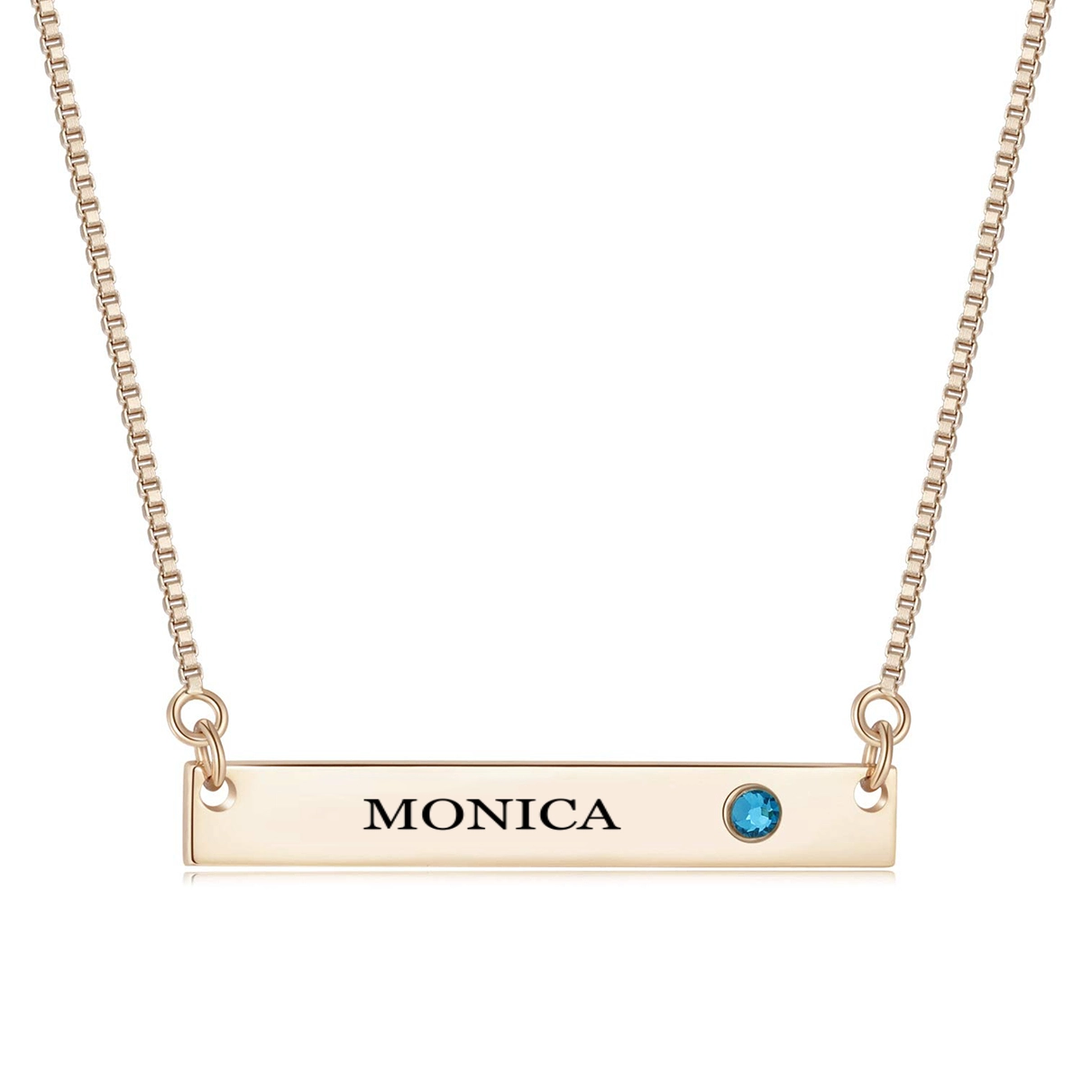 Customizable Birthstone Bar Necklace with Engraving - Personalized Jewelry for Gift