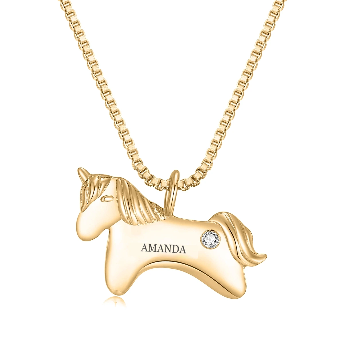 Personalized Unicorn Pendant Necklace with Custom Name Engraving and Sparkling Gem Detail - Elegant Jewelry for Gift