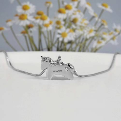 Personalized Unicorn Pendant Necklace with Custom Name Engraving and Sparkling Gem Detail - Elegant Jewelry for Gift