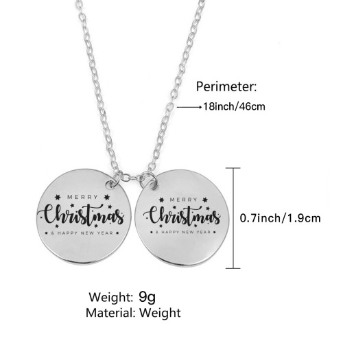 Customizable Silver Disc Necklace with Merry Christmas / Happy New Year Engraving – Personalized Festive Jewelry Ideal for Holiday Gifts