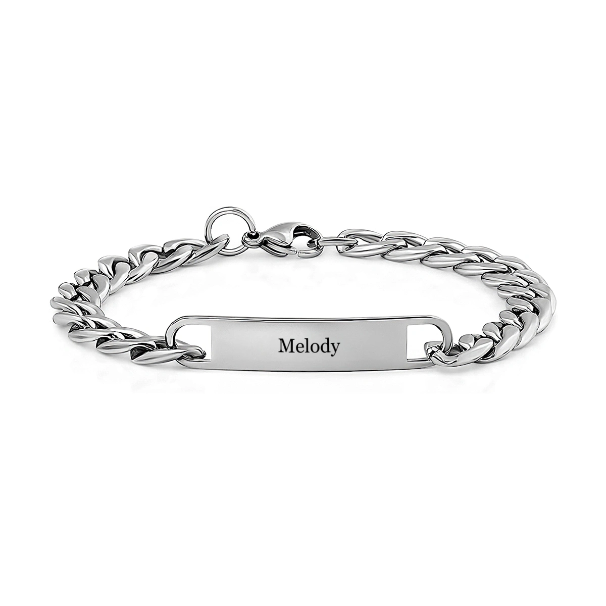 Personalized Men's Cuban Link ID Bracelet - Custom Engraved Name, Silver, Stylish and Durable for Daily Wear