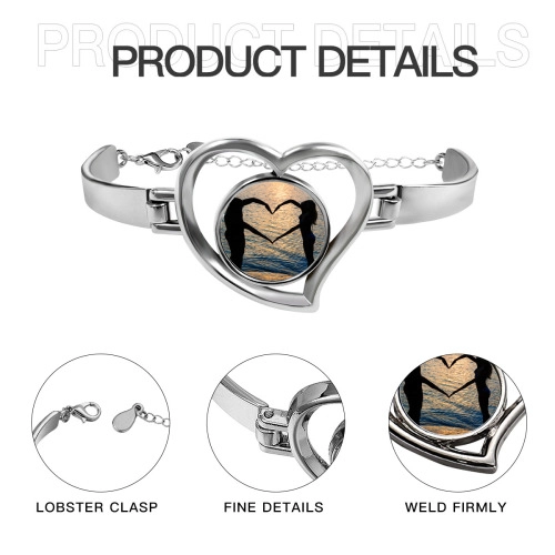 Customizable Heart Pendant Bracelet with Silhouette Sunset Design – Romantic Personalized Jewelry for Special Occasions