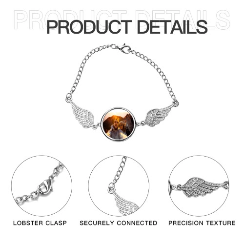 Customizable Winged Circular Bracelet with Personalized Photo Charm - Trendy Accessory for Unique Self-Expression