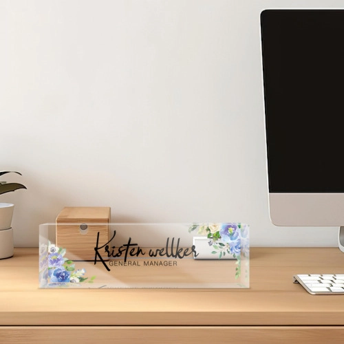 Custom Personalized Acrylic Desk Nameplate – Elegant Floral Design for Office Managers and Professionals