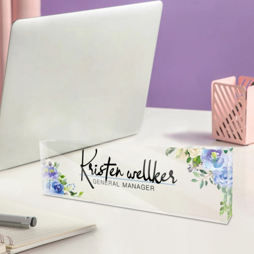 Custom Personalized Acrylic Desk Nameplate – Elegant Floral Design for Office Managers and Professionals