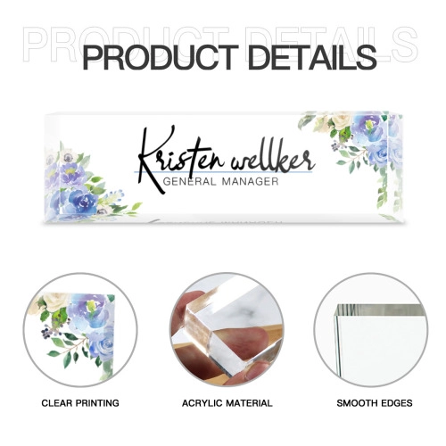 Custom Personalized Acrylic Desk Nameplate – Elegant Floral Design for Office Managers and Professionals