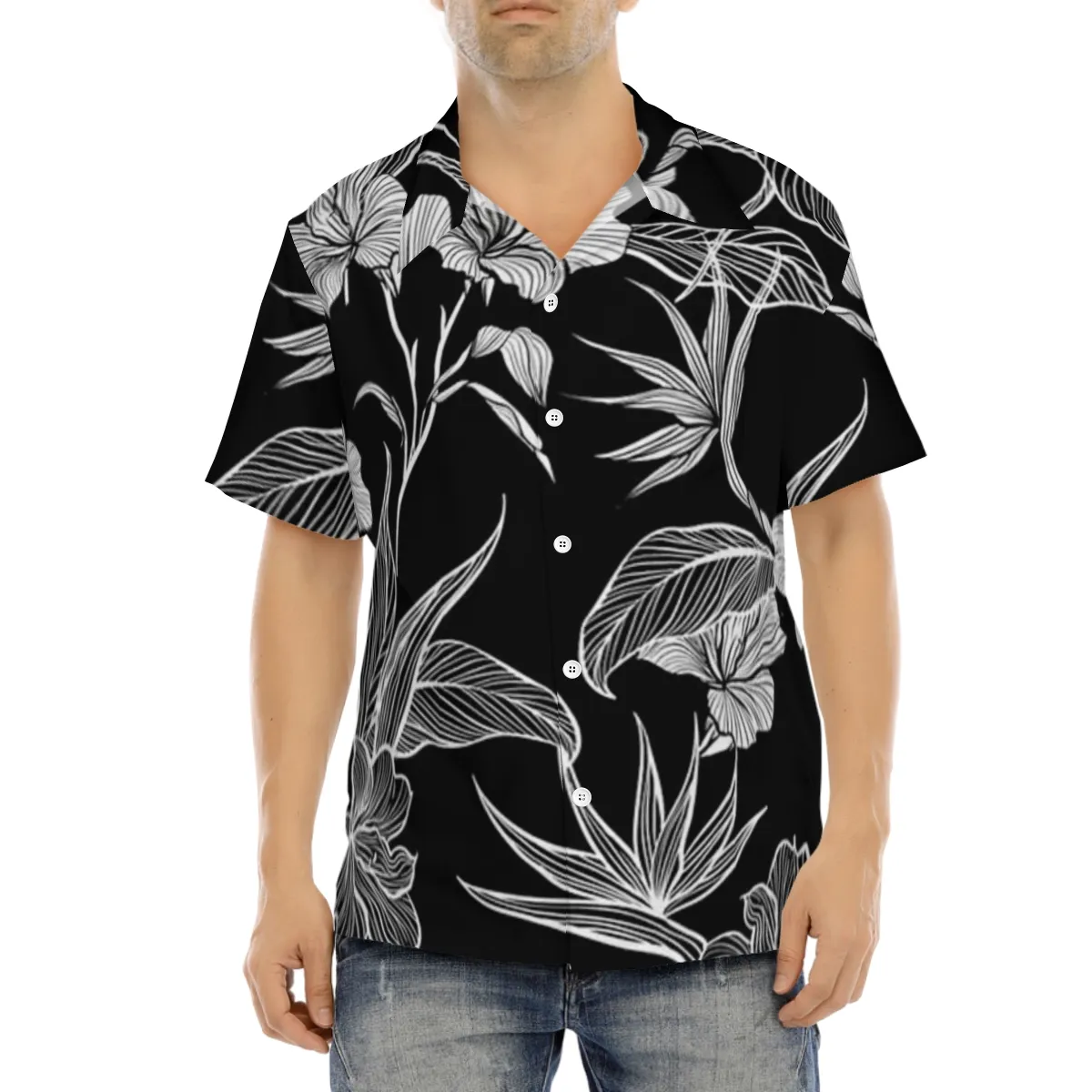 Men's Customizable Short Sleeve Button-Up Shirt - Personalized Comfort Fit for Casual or Beach Wear