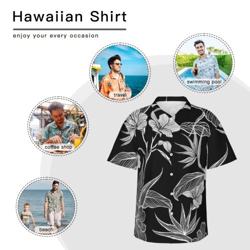 Men's Customizable Short Sleeve Button-Up Shirt - Personalized Comfort Fit for Casual or Beach Wear