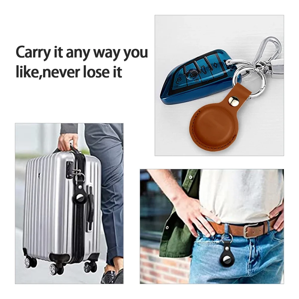 Custom Leather AirTag Case with Keyring, Personalized Tracking Device Holder, Luxury Protective Cover for Locator Tags