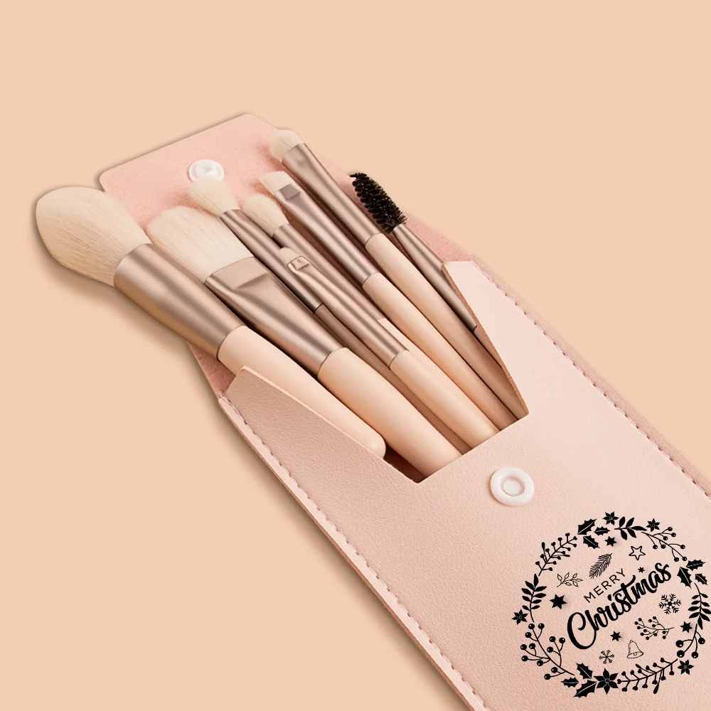 Chic Personalized Makeup Brush Organizer - Portable Vegan Leather Beauty Pouch with 8 Essential Brushes - Elegant and Durable Cosmetic Storage Solution