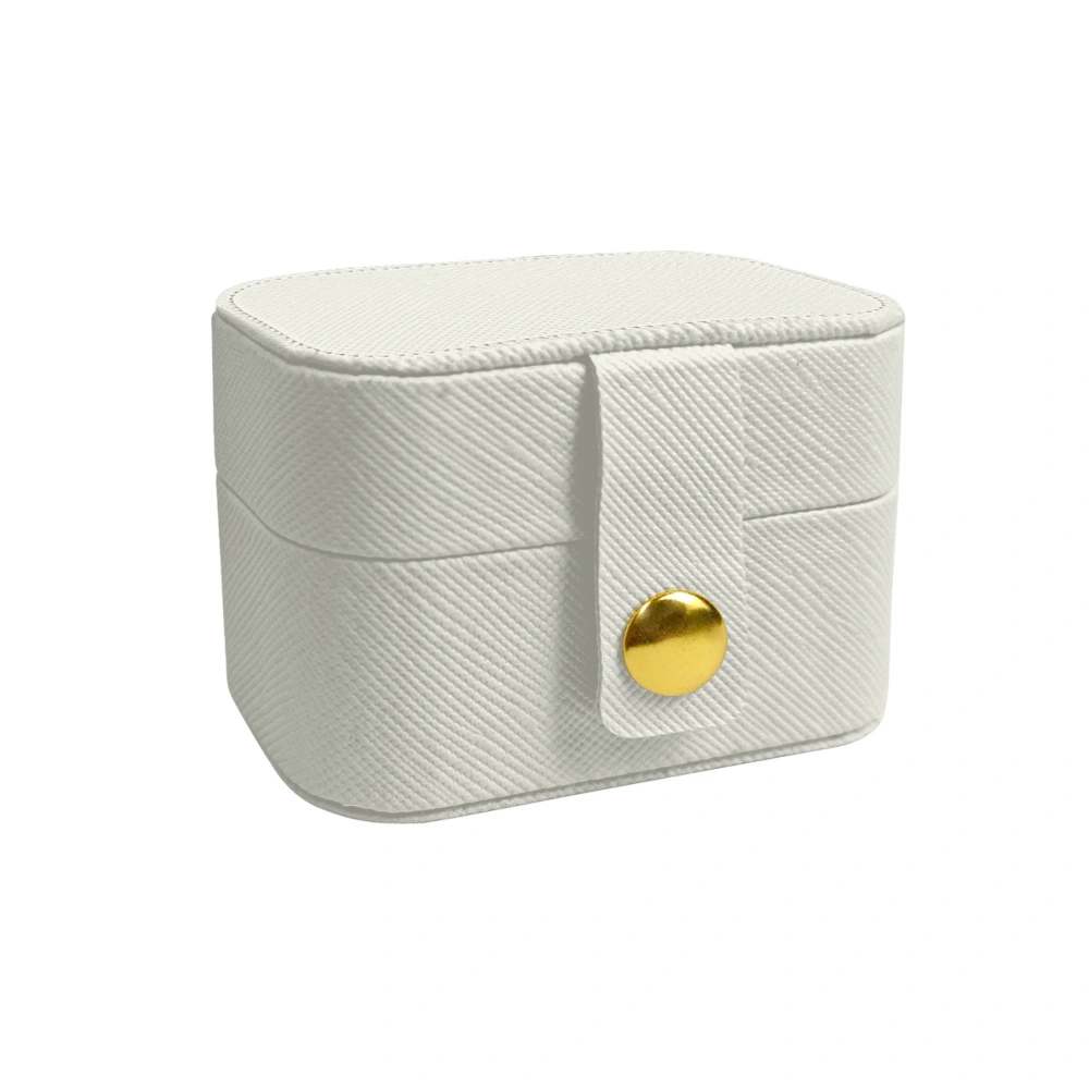 Chic Mini Personalized Jewelry Box in White Textured Faux Leather with Elegant Gold Clasp for Everyday Accessorizing