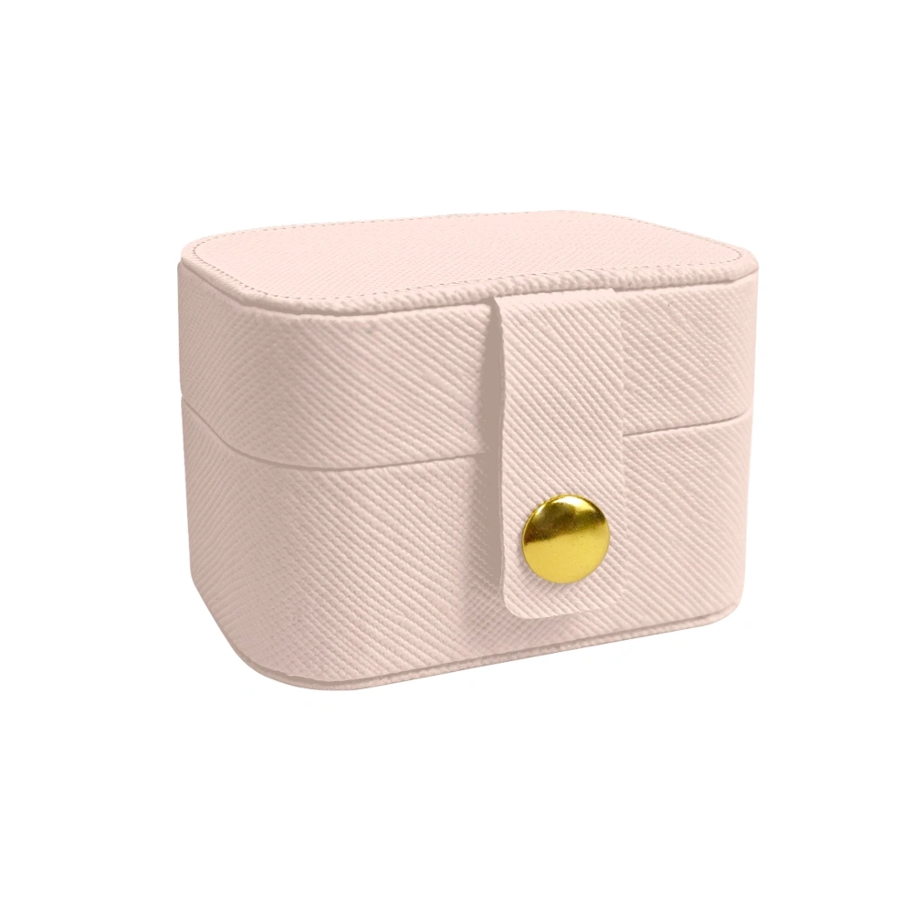 Chic Mini Personalized Jewelry Box in White Textured Faux Leather with Elegant Gold Clasp for Everyday Accessorizing