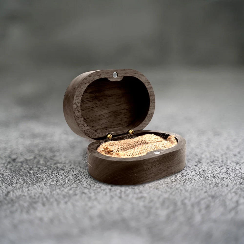 Vintage Oval Walnut Wood Jewelry Box with Customizable Design