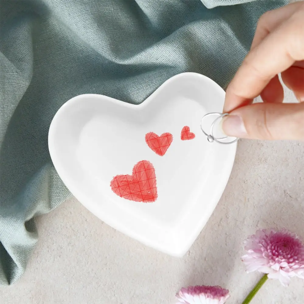 Unique Heart-Shaped Ceramic Jewelry Tray with Crystal Glaze Finish - Elegant Accessory Organizer for Modern Home Décor