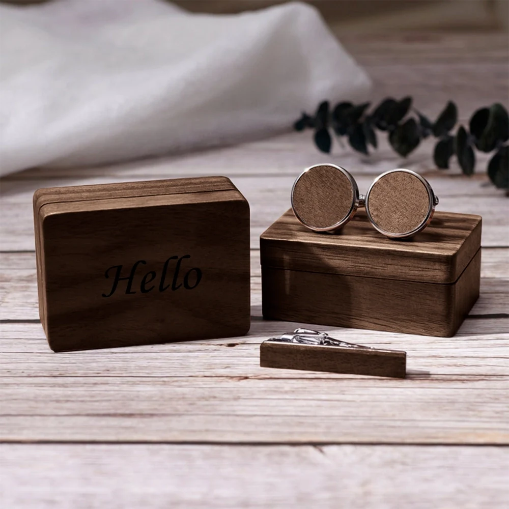 Personalized Solid Wood Tie Clip and Cufflinks Set – Elegant Accessory for Sophisticated Style