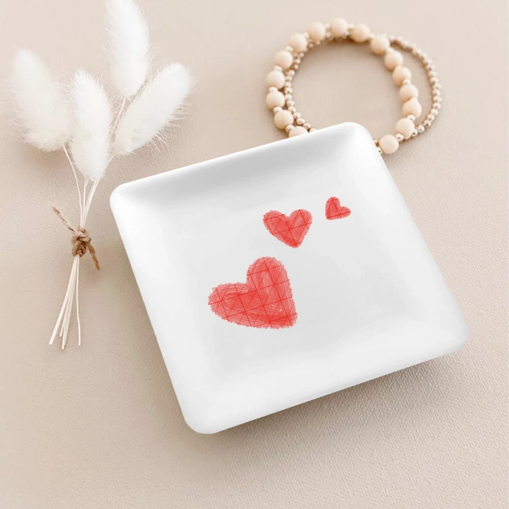 Handcrafted Ceramic Jewelry Dish with Personalized Heart Design - Elegant Love Token Organizer for Dresser or Vanity