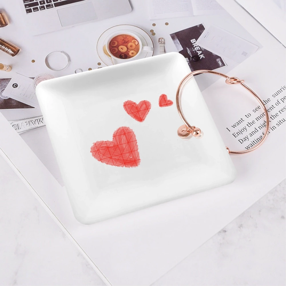 Handcrafted Ceramic Jewelry Dish with Personalized Heart Design - Elegant Love Token Organizer for Dresser or Vanity