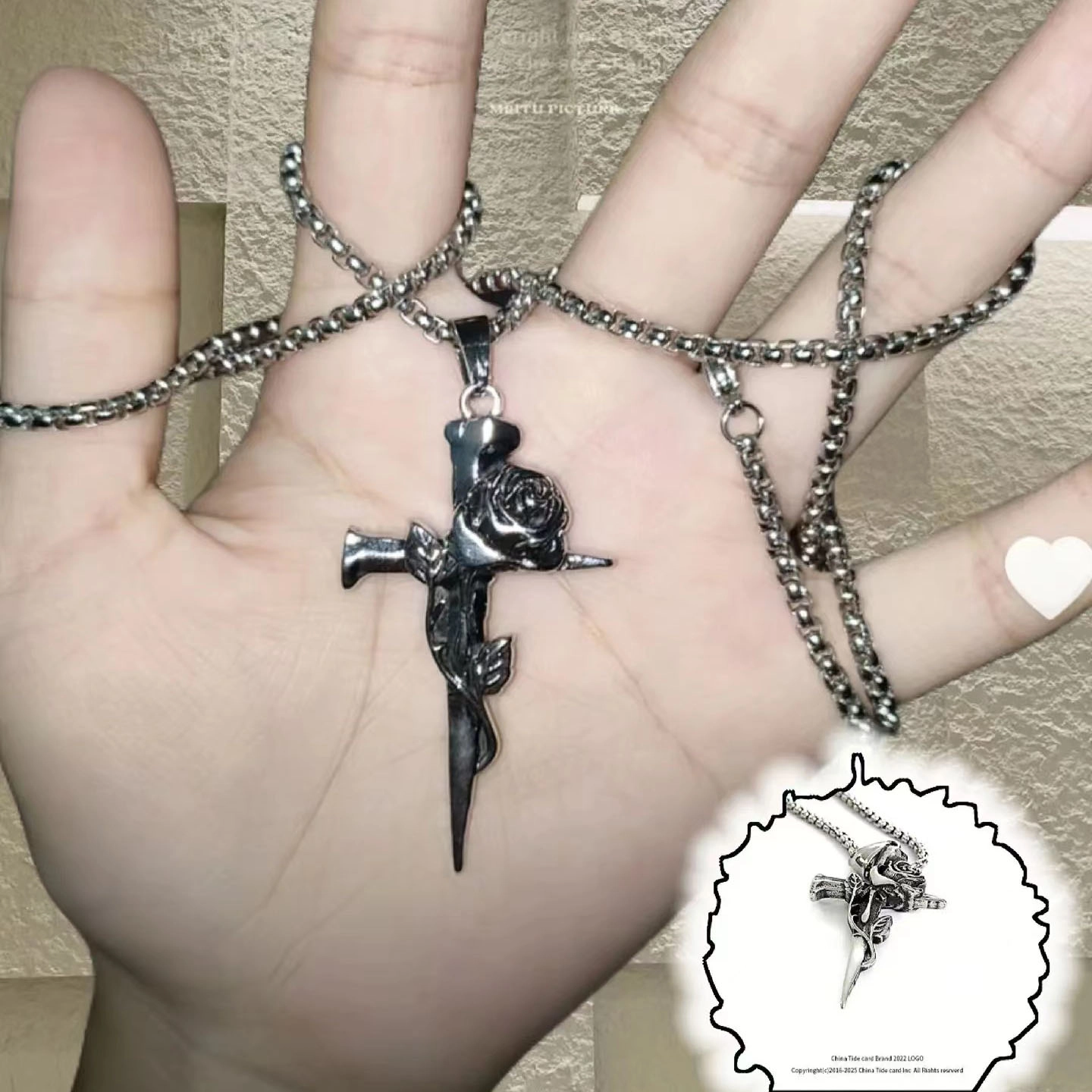 Men’s Titanium Steel Rose Cross Necklace – Trendy Luxury Original Design with High-end Appeal